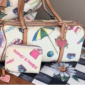 Dooney & Bourke Cream and Tan Satchel with Multicolor Print